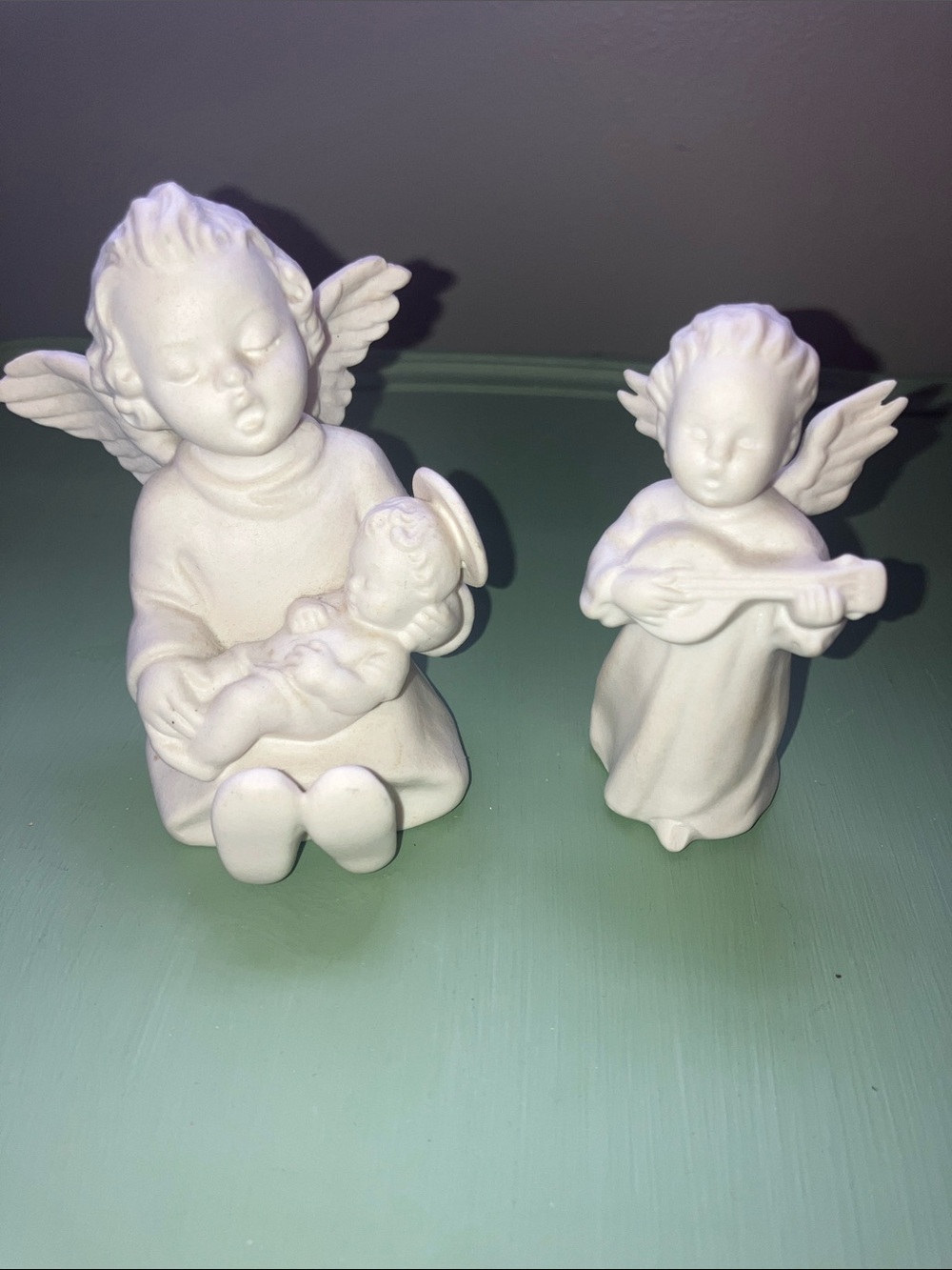 2 Vintage Goebel white bisque porcelain angels W Germany Hummel old markings